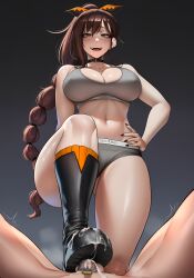 ai_generated boots bra braid breasts calvin_klein chastity chastity_cage chastity_device choker cum cum_on_boots cum_on_shoes dominant_female femdom hair hair_ribbon hand_on_hip humiliation large_breasts legs_apart looking_down malesub panties pov re:zero_kara_hajimeru_isekai_seikatsu shaula_(re:zero) small_penis tagme thick_thighs thighs voluptuous voluptuous_female