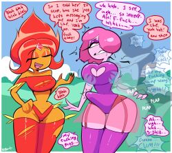 1futa 2girls adventure_time black_hair blah_blah_blah blightstar bubblegum_girl cleavage_cutout closed_eyes clothed dialogue english_text eyes_rolling_back eyeshadow female fire_elemental flame_princess floating from_behind futa_on_female futanari grey_body groping hair_over_one_eye heart_cutout hidden_sex invisible large_breasts leotard marceline medium_breasts naked_futa open_mouth orange_body orange_hair outdoors panties pink_body pink_hair plap princess_bubblegum public see-through_clothing skimpy_clothes speech_bubble standing stealth_sex stomach_bulge tagme thighhighs torn_clothes trying_to_be_quiet unaware vampire wide_hips