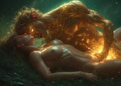 ai_generated alien blonde_female blonde_hair fingering_partner glowing_genitalia glowing_penis male/female metallic_body metallic_penis metallic_skin monster monster_boy nude nude_female sleep_sex sleeping somno somnophilia weeping_nightshade