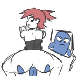 1boy 1boy1girl 1girls 2022 2d 2d_(artwork) anal anal_sex anus ass blank_background bloo doggy_style doodle foster's_home_for_imaginary_friends frankie_foster frankie_foster_(black_dress) looking_back_at_partner on_fours penetration penis penis_in_ass redhead_female sex sketch straight white_background zero_dead_zone