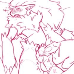 absurd_res animal_genitalia animal_penis balls blush bodily_fluids duo excessive_genital_fluids excessive_precum feral generation_5_pokemon genital_fluids genitals heart_symbol hi_res human human_on_feral interspecies knot knot_tugging kyrosh looking_pleasured male male/male male_feral male_on_human mammal nintendo penis pokemon pokemon_(species) pokephilia precum spread_legs spreading story story_in_description talamar zoophilia zoroark