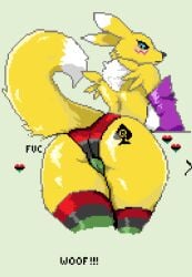 ass cameltoe canine female female_only fox furry furry_only leggings looking_at_viewer presenting_hindquarters renamon side_boob tattoo wplace