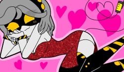 1girls android_girl ass breasts cute cute_expression cute_eyes cute_face female female_focus female_only glitch_productions grey_hair heart kawaii looking_at_viewer murder_drones neckline robot robot_girl smile smiling smiling_at_viewer v_(murder_drones) yellow_eyes