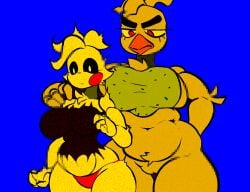 2girls big_breasts breasts busty chica_(fnaf) chubby chubby_female classic_chica_(fnaf) curvy curvy_figure enormous_breasts female female_only five_nights_at_freddy's five_nights_at_freddy's_2 giant_breasts hand_on_shoulder huge_breasts large_breasts massive_breasts naked naked_female stormkinght thick thick_thighs toy_chica_(fnaf) voluptuous voluptuous_female