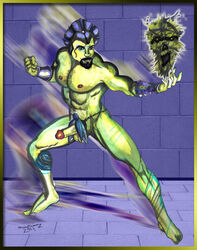 1boy 2011 barefoot beard black_hair color erection evil-lyn facial_hair front_view green_skin hair male male_only masters_of_the_universe penis rule_63 solo standing tagme