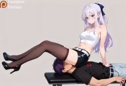 1boy 1girl1boy 1girls ai_generated between_legs cock_between_legs dominant dominant_female domination face_fucking facesitting female femdom femdomfantasyai forced highres human original_character ruined_orgasm sitting sitting_on_person submissive_male torture