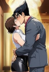 1girls accurate_art_style ai_generated alternate_costume anime_style ass bandai_namco before_sex big_ass black_hair blush breasts clothing collared_shirt cousin_and_cousin cousins cuddling curvaceous curvy curvy_body curvy_female curvy_figure duo_focus embrace female formal formal_clothes hallway height_difference high_resolution hourglass_figure hourglass_figured_female hug hugging incest indoors kazama_asuka kazama_jin kissing larger_male light-skinned_female light_skin muscular muscular_male okamiai pencil_skirt romantic romantic_couple shiny shiny_hair shiny_skin shirt shirt_tucked_in short_hair shoulder_length_hair side_view size_difference skirt sleeveless sleeveless_shirt smaller_female spiked_hair suit_and_tie swept_bangs taller_male teen teenage_female teenage_girl teenager tekken tekken_8 toned toned_body toned_male