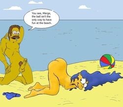 ass ball beach color day female human kneeling male marge_simpson ned_flanders nude outdoors penis tagme testicles the_simpsons