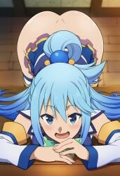 ai_generated aqua_(konosuba) ass bare_ass blue_dress blue_eyes bubble_butt buttocks dress goddess huge_ass kono_subarashii_sekai_ni_shukufuku_wo! large_ass long_hair sexy_ass sexy_body skirt sniffable_ass young young_female