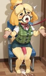 ai_generated animal_crossing collar cum cumming drooling futanari hands-free handsfree_ejaculation isabelle_(animal_crossing) knot leash muzzle_(object) muzzled orgasm panting petplay puppyplay