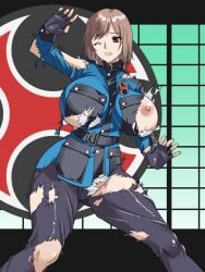 areolae asian asian_female breasts erect_nipples heroine hurricane_blue large_breasts milf nanami_nono ninja ninja_girl ninpuu_sentai_hurricanger nipples panties pink_areola pink_nipples pubic_hair ripped_clothing super_sentai superheroine thick_thighs thighs unmasked voluptuous voluptuous_female