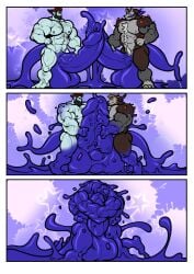 anthro balls cloning cock cock_growth cum dick diphallia diphallism engis_(trencalos) ethoras furry fusion goo_creature hair horn human humanoid hyper_penis kissing merging muscle_growth muscles muscular muscular_male penis penis_growth penis_growth_(enlargement) shark slime tail testicles trencalos vein veiny_penis wolf