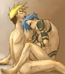 2boys gay implied_handjob kamina kittan_bachika looking_pleasured male male_only mutual_masturbation nude sitting straddling tagme tengen_toppa_gurren_lagann yaoi