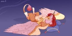 2:1 anus ass avian beak breasts digital_media_(artwork) female feral genitals gryphon hair hi_res multi_breast mythological_avian mythological_creature mythology nipples nude open_mouth simple_background solo tail tongue wings z0ri0n
