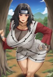 ai_generated arikea big_ass big_breasts black_hair blush hand_on_hip kurenai_yuhi long_hair looking_at_viewer milf naruto naruto_(series) naruto_shippuden red_eyes smile smiling standing thick_thighs