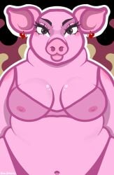 chubby chubby_female fat fat_female pig pig_girl pink_body pink_fur pink_nipples pink_skin plus_size swine tagme tagme_(artist) tagme_(character)