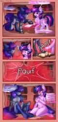 angry anthro anthro_oc autumn bam biting blush book breast_fluff breasts chest_fluff comic dialogue drop duo ear_fluff ears_up emanata embarrassed exclamation_point female friendship_is_magic g4 genitals golden_oaks_library horn implants indoors kneeling library magic male mlp_g4 my_little_pony nipples nudity oc onomatopoeia open_mouth penis pony pony_to_anthro pouf robotic_arm shelf sitting smiling speech_bubble telekinesis tongue_bite tongue_out transformation twilight_sparkle_(mlp) underhoof unguligrade_anthro unicorn unicorn_twilight yuris_(artist)
