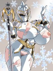 areolae breasts damaged_clothes helmet helmet_with_visor heroine large_breasts magimother mahou_sentai_magiranger milf miyuki_ozu nipples pink_areola pink_nipples pubic_hair ripped_clothing staff super_sentai superheroine thick_thighs thighs wizard