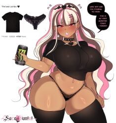 1girls absurd_res artist_name big_breasts big_thighs black_thighhighs blonde_hair blush breasts brown_hair bunny_ears bunnysuit choker cinnabus curvy dark-skinned_female dark_skin dialogue english_text female female_focus female_only indie_virtual_youtuber large_breasts long_hair looking_at_viewer monster_energy monster_energy_can no_pants original original_character panties pink_hair pink_lipstick red_eyes solo speech_bubble succubunini talking_to_viewer thick_thighs thighhighs thighs thong three-tone_hair virtual_youtuber voluptuous white_background wide_hips