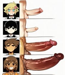 ai_generated basil_(omori) cock_chart hero_(omori) kel_(omori) novelai omori penis_chart penis_size_chart size_comparison size_difference sunny_(omori)