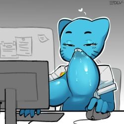 2026 anthro areola big_areola big_breasts big_nipples blue_body blue_fur breasts cartoon_network clothed clothing computer_keyboard computer_monitor computer_mouse domestic_cat edalv felid feline felis female fur heart_symbol hi_res huge_areola huge_breasts huge_nipples mammal mature_anthro mature_female meme nicole_watterson nipples self_suckle solo sucking_breasts sucking_breasts_meme sucking_own_breasts the_amazing_world_of_gumball
