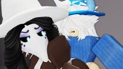 1boy 1girls 3d cometrr34 dark-skinned_female femboy hung_trap light-skinned_male plague_doctor roblox robloxian source_request tagme