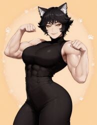 1girls ai_generated black_hair cat_ears cat_pose catgirl kali_belladonna large_ass large_breasts procyon_ai rwby solo_female thick_thighs tight_clothing wide_hips yellow_eyes
