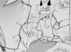 abbie_(fundamental_paper_education) breasts close-up femboy fundamental_paper_education miss_circle_(fundamental_paper_education) offscreen_character offscreen_female oliver_(fundamental_paper_education) saliva tears tongue tongue_out walk-in walked_in_on