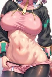 abdomen ai_generated belly_button clothes_down dantsu_flame_(umamusume) female sweating sweating_female taking_off_clothes umamusume umamusume_pretty_derby