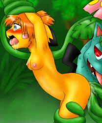 anthro balddumborat blush breasts color female fur furry guroratpyon insertion interspecies nintendo nipples outdoors pichu pokémon_(species) pokemon pokemon_(species) pokemon_gsc pokemon_rgby tagme venusaur vine vine_insertion