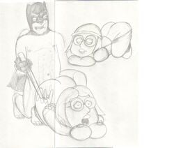 batman batman_(series) batman_66 bondage crossover dc_comics family_guy meg_griffin monochrome nipples sketch straight