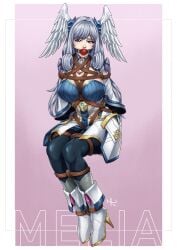 arms_behind_back arms_tied arms_tied_behind_back ball_gag bdsm big_breasts blue_eyes bondage bound bound_ankles bound_arms bound_legs breasts captured captured_heroine clothed enslaved enslaved_royal eyeliner feathered_wings female female_only femsub fully_clothed gag gagged head_wings heels high_entia highres long_hair looking_at_viewer melia_antiqua monolith_soft nintendo nyrokami rope rope_bondage rope_harness royalty scared silver_hair solo solo_female submissive submissive_female tights xenoblade_(series) xenoblade_chronicles_3