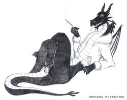 anthro ass cloaca disney disney_villains dragon maleficent monochrome pussy sketch sleeping_beauty_(1959_film) smoking t_dharken tagme tail