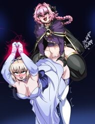 1boy 1girls absurd_res ambiguous_penetration arms_tied_above_head arms_up artoria_pendragon astolfo_(fate) bent_over big_breasts blonde blonde_female blonde_hair blonde_hair_female blush breasts captain_kirb cleavage clothed_sex commission doggy_style dress dubious_consent fate/apocrypha fate/grand_order fate/stay_night fate/unlimited_blade_works fate_(series) female femboy femboy_on_female femboydom femsub green_eyes heterochromia hi_res huge_breasts large_breasts light-skinned_female light-skinned_male light_skin male penis pink_eyes pink_hair rape red_string restrained saber sex standing standing_sex uncensored wedding_dress