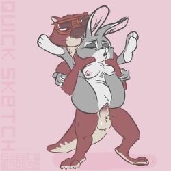 anthro anthro_on_anthro anthro_penetrated anthro_penetrating balls breasts disney duo emmitt_otterton female full_nelson full_nelson_(legs_held) full_nelson_vaginal glasses grey_fur hi_res judy_hopps lagomorph leporid looking_pleasured male male/female mammal mustelid otter penis rabbit standing_full_nelson standing_sex sweet.lemons vaginal_penetration zootopia