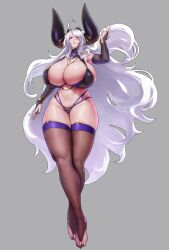 1girls breasts busty character_request cleavage copyright_request eu03 female full_body huge_breasts light-skinned_female light_skin long_hair massive_breasts solo standing thighhighs top_heavy white_hair