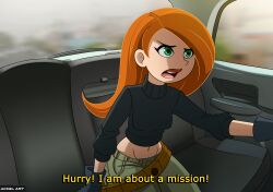 1girls accelart dialogue disney disney_channel english_text fake_taxi female female_only kim_possible kimberly_ann_possible solo talking_to_another taxi text