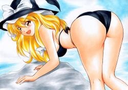 2013 big_butt black_panties blonde_hair butt cute_butt huge_butt large_butt looking_back marisa_kirisame touhou witch witch_hat yadokari_genpachirou