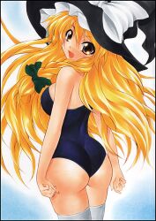 big_butt blonde_hair butt cute_butt long_hair marisa_kirisame one-piece_swimsuit touhou witch witch_hat yadokari_genpachirou