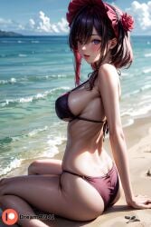 1girls ai_generated ass beach big_breasts bikini blue_eyes dreamai942 female female_only girl hi_res high_resolution highres kitagawa_marin kuroe_shizuku_(cosplay) large_ass large_breasts looking_at_viewer looking_back open_clothes sideboob solo sono_bisque_doll_wa_koi_wo_suru swimsuit water