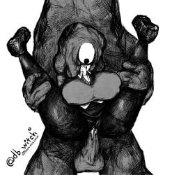 balls black_and_white clothed_female emma_(witchdoctordb) face_obscured large_breasts leeper_parasite_(witchdoctordb) legs_held_open monochrome one_eye_closed penis pointy_nose reverse_stand_and_carry_position reverse_suspended_congress spread_legs tongue_out unusual_ears unusual_eyes vaginal_penetration witchdoctordb