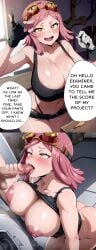 1boy 1girls 2_panel_comic 2koma ai_generated artist_request big_breasts blowjob blowjob_face blush boku_no_hero_academia boob_window breasts breasts_out clothing dark-skinned_male drooling engineer faceless_male googles hatsume_mei hero instant_loss_2koma large_breasts licking light-skinned_female mei_hatsume my_hero_academia older_male oral penis penis_in_mouth penis_lick penis_out pink_hair red_hair sex slutty_outfit student student_and_teacher sweat sweatdrop sweating teacher teacher_and_student teenage_girl teenager uncensored_breasts yellow_eyes younger_female