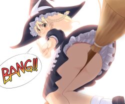 big_butt blonde_hair broom butt long_hair marisa_kirisame minazuki_minao speech_bubble touhou witch witch_hat