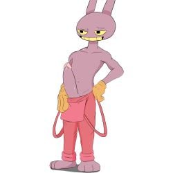 anthro bottomwear bottomwear_down bunny bunny_ears clothed clothing erection eyebrows flashing_penis genitals gloves grin hand_on_hip hi_res jax_(the_amazing_digital_circus) lagomorph leporid long_penis male male_only mammal overalls pants pants_down partially_clothed penis presenting presenting_penis purple_body purple_penis rabbit raised_eyebrow slim smile solo tagme tall the_amazing_digital_circus twerpishimp yellow_eyes yellow_mouth