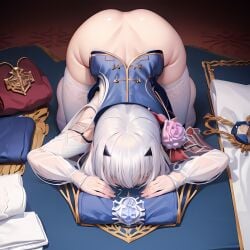 ai_generated ass begging_pose big_ass big_butt dogeza fate/grand_order fate_(series) folded_clothes head_down_ass_up melusine_(fate) nm_ai white_hair