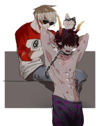 2boys bondage chains clothing dave_strider fangs gamzee_makara gay homestuck horns shirtless tagme yaoi