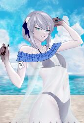 2d anno_morana beach bikini blue_eyes femboy looking_at_viewer see_through_clothing virtual_youtuber vtuber