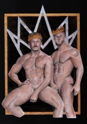 2boys abs covered_crotch drawing duo duo_focus gay gay_art gay_couple gay_male hand_drawn ink_art makeup makeup_art male male_only mixed_media muscles muscular muscular_male naked_male onlyfans_model sketch sketches_by_adab