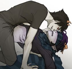 2boys blush clothing eridan_ampora fangs gay homestuck horns sollux_captor tagme yaoi