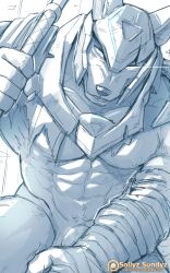 abs anthro anubian_jackal bandage canid canine canis jackal league_of_legends male male_only mammal muscular muscular_anthro muscular_male nasus nipples pecs riot_games sollyz solo_male